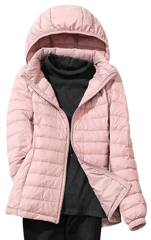 Doudoune Légère Femme Ultra Legere Amovible Capuche Hiver Veste Matelassée Puffer Jacket Blouson Duvet Chaude Ultralight Quilted Jacket Rose XL