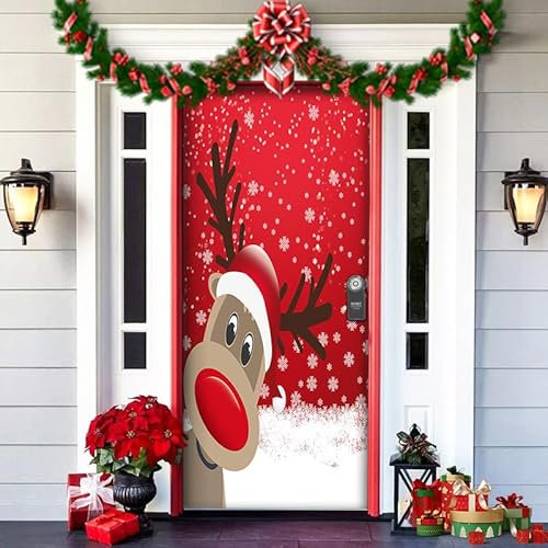 Cubierta de Puerta Navidad,Decoracion Puerta Navidad,Decoracion Navidad hogar,decoración de Navidad,Forros de Puertas navideños,Navidad Decoracion Puerta, Adornos De Navidad para Exteriores