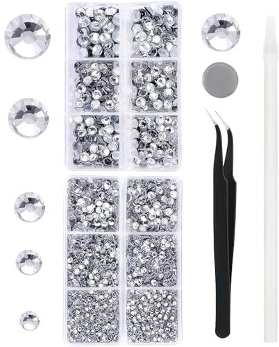 YHMQ DU 6616 Stück klare Hotfix-Strasssteine, Kristallglas-Diamanten für Stoff, Kleidung, Hemden, flache Rückseite, mit Pinzette und Picking-Stift (SS6~SS30)