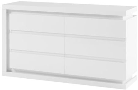Vente-unique - Commode 6 tiroirs - avec LEDs - MDF - Blanc laqué - FLARANCIA