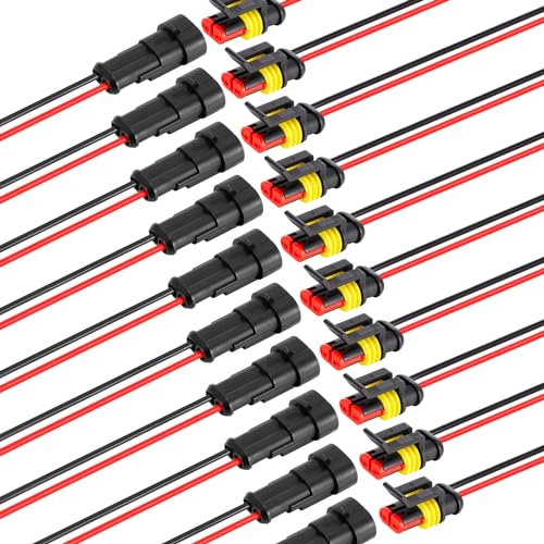 FRIUSATE 2 Polig Kabel Steckverbinder Stecker, 10 Paar wasserdicht Kabelverbinder, Schnellverbinder, Stecker Kabel mit Kabel für Auto, LKW, Kajak, Boot, Roller, Motorrad