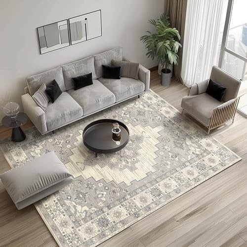 Hawthyhome Teppiche Wohnzimmer Schlafzimmer,Vintage Teppich Waschbarer Kurzflor Teppich,Anti-Rutsch Unterseite,Flauschig Weich Teppiche,Grösse:150x210cm,Farbe:Vintage Grau