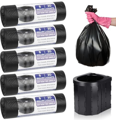 Lot de 100 sacs de toilette biodégradables - 20 l - Sacs de toilette de camping biodégradables - Sacs étanches pour toilettes mobiles, randonnée, voyages