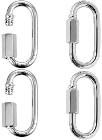 4 Pcs M4 Screw Quick Link, Locking Carabiner Clip, Heavy Duty D Shape Locking Clips, Stainless Steel Screw Quick Link for Outdoor Camping Climbing Fishing Hiking Traveling Accessories