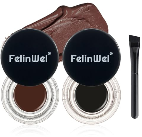 2Pcs Gel Eyeliner and Eyebrow Pomade Cream with Brush Waterproof Long Lasting, Black and Brown