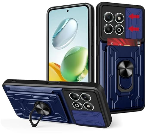 carinacoco Case for HONOR 200 Smart 5G, with Slide Camera Cover+Rotating Finger Ring Stand+Removable Card Holder, Soft TPU+Hard PC Anti-Scratch Military Grade Shockproof Rugged Armour Cover, Blue