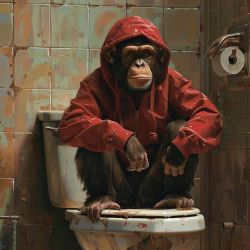 KANGBAWA Peinture par Numéros Adultes Enfants Débutants Singe de toilette animal drôle (4) DIY Kits de l'huile pour la Décoration de la Maison Livrée avec Peinture et Pinceau (40 * 50cm)