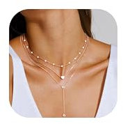 JeweBella 3PCS Collier Femme Or Collier Acier Inoxydable Femme Collier Pendentif en Argent avec Croix Perles Cœur Chaîne Serpent Or Collier Ras de Cou Réglables Chaine Bijoux Avec Coffret Cadeau