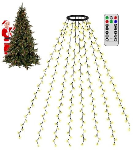 Luci per albero di Natale, 1,5/3 m, a cascata, 8 modalità, 3 timer, impermeabili, luci per albero di Natale per interni ed esterni, luci scintillanti a cascata per decorazioni natalizie da giardino