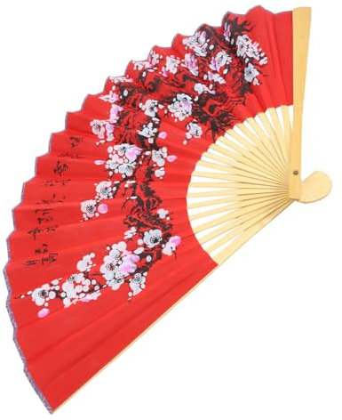 Cabilock Roter Stoff Pflaumenblüten Fächer 35.4 Zoll Wanddekoration Chinesischer Stil Groß Für Hochzeit Feier Foto Requisiten Wohnzimmer