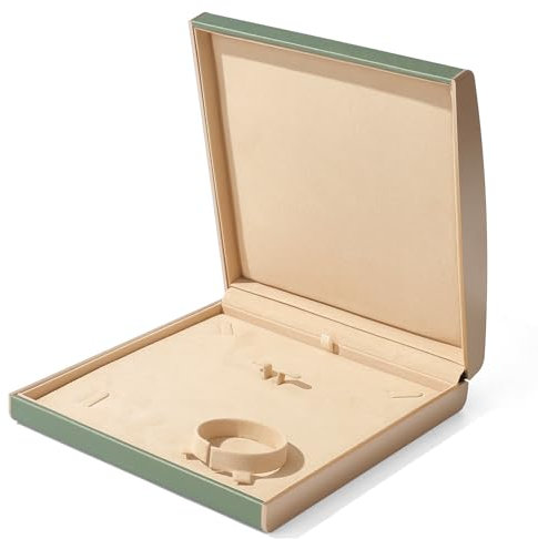 Oirlv Grün PU Leder Große Halskette Box Aufbewahrungsbox Geburtstag Geschenkbox Für Valentinstag,Jubiläum,Multifunktionales Schmuckkästchen-Set