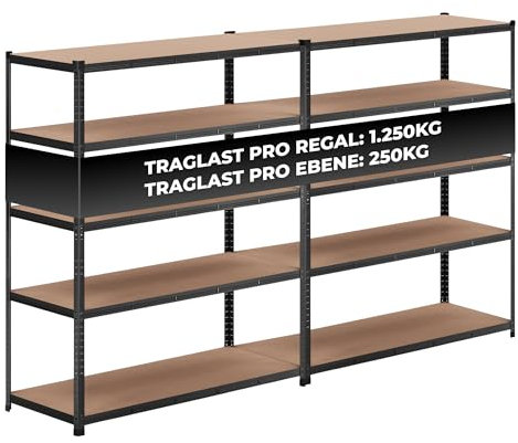 ALL Premium Schwerlastregal 2er Set 180x150x60 cm Schwarz 1250kg Traglast, Schwerlastregal 60 cm tief geeignet als Lastenregal, Abstellraum Regal & Vorratsregal Speisekammer, Regal Metall Schwarz
