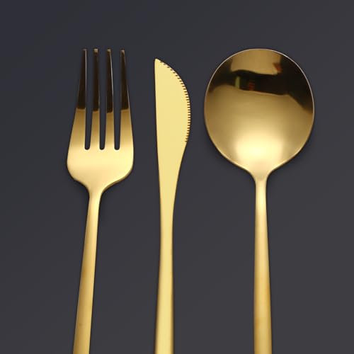 TTSTOIEE cuberterias completas 6 personas,cubiertos acero inoxidable30 con cuchillos, tenedores y cucharas,pulido espejo/apto para lavavajillas/juego de cubiertos para fiestas uso doméstico, oro