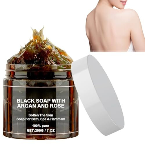 200g Zawina Morocco Black Soap,African Black Soap Bar,B-lack Soap Dispenser Bathroom,Morocco Body Scrub,Handmade Soft Paste S/oap,S-oap Deep Cleaning for Whole Body,Bath Cream Paste,Moisturising