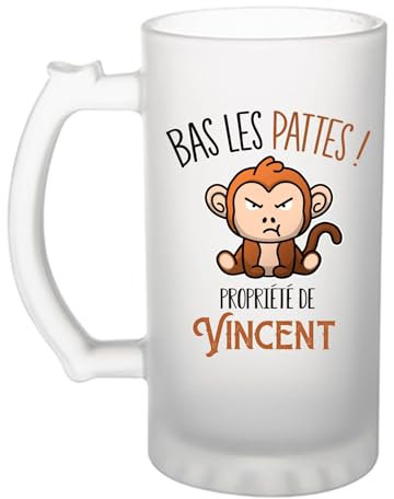 Planetee Chope Vincent Bas les pattes Singe | Verre à bière Originial Cadeau Anniversaire Noël Humour fête des pères