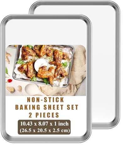 Baking Trays for Oven Non Stick Set of 2 - Dishwasher Safe Oven Tray Set, Stainless Steel Oven Pan (26.5 * 20.5 * 2.5CM)