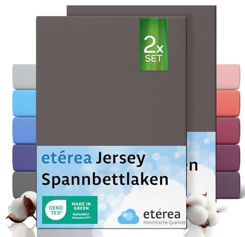 etérea Jersey 2er Set Spannbettlaken 140x200cm - 160x200cm Dunkelbraun bis 25 cm Höhe - 100% Baumwolle Spannbetttuch Oekotex - Doppelpack Bettlaken 140x200 cm - 160x200 cm - Braun
