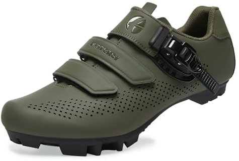 FOTGOAT Herren MTB Schuhe Damen, Fahrradschuhe Mountainbike Schuhe kompatibel mit SPD 2 Schrauben mit Cleats, Unisex Radsportschuhe Draussen Grün +Cleats EU37