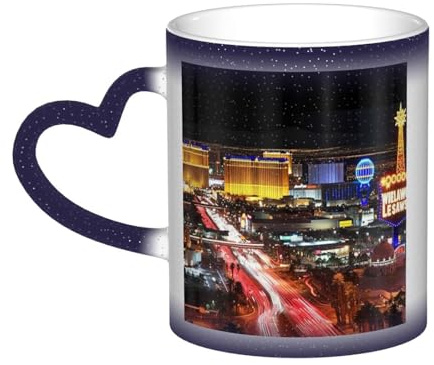 Keramik-Kaffeetassen, 325 ml, Las Vegas Night City, Farbwechsel-Tasse, personalisierte Neuheit, Kaffeetasse, blaue Teetasse, coole Kaffeetassen für Männer und Frauen, lustiges Geschenk