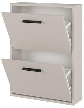 mattfy - Zapatero con 2 Puertas, Mueble para Zapatos Estrecho, Modelo Dagna, Acabado en Color Beige, Medidas: 73 cm (Alto) x 54 cm (Ancho) x 18 cm (Fondo) Práctico y Funcional
