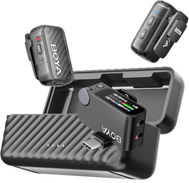 BOYA BOYAMIC 2 Micrófono Lavalier Inalámbrico para iPhone/Android/PC, Micrófono USB-C Mini Teléfono Móvil con Reducción de Ruido AI, 300M, 48KHz/32Bit, Micrófono de Solapa para Grabación de Video