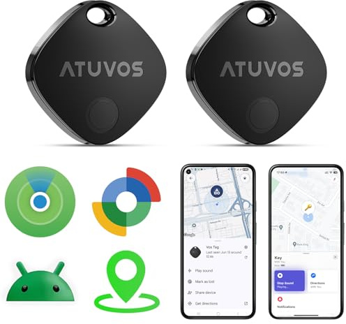 ATUVOS Dual System Air Tracker Tag PRO 2 Pack, Smart Key Finder | Works with Android Google Find Hub or iOS Apple Find My APP, Bluetooth Item Locator for Luggage, Suitcase, Bags