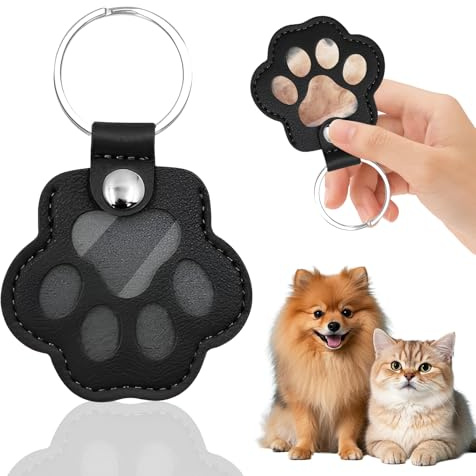 SUBRINGE Schlüsselanhänger für Tierhaare, Leder Katze Pfote Keychain, Hundehaar Sammler, Gedenkgeschenk für Hunde Katzen (Schwarz)