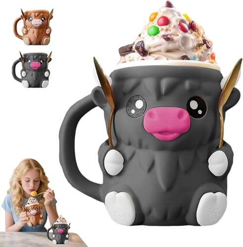 2025 New Cow Ice Pint Holder, Niedlicher Kuh Eiscreme-Pint-Halter Mit Löffel Schlitzs, Anti-Freeze Hände Eisbecher, Geheimer Snackschublade, Wiederverwendbarer, Geschenk für Camping Party Grillen