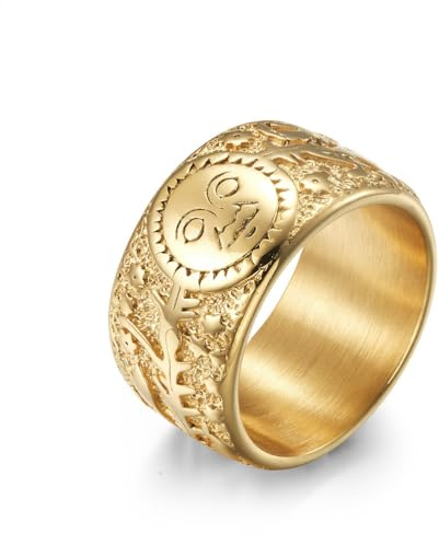 RZRPYFMM Gothic Sun Moon Star Edelstahlring Europäischer Und Amerikanischer Retro Sun Moon Star Vine Männer Und Frauen Böhmischer Verlobungsschmuckring,Gold,10