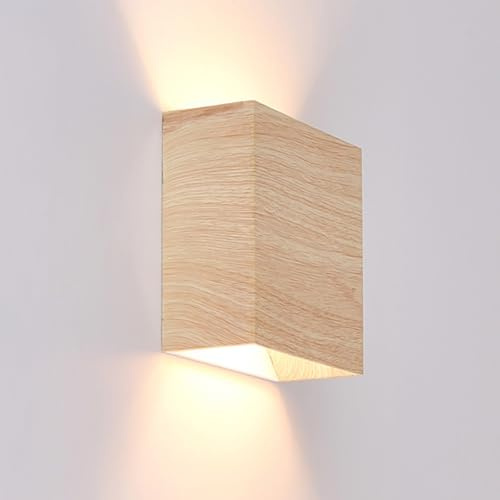 LED Holz Innen Wandleuchte - 4W Warm 3000K Holz Wandlampe, Vintage Boho Holzkorn Wandleuchte, Einstellbar Abstrahlwinkel Holzlampe, Weiß Up Down Flurlampe für Wohnzimmer Flur Schlafzimmer Terrasse