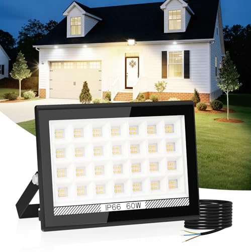 T-SUN 4000K Flood Lights Outdoor, Security Light, 60W, IP66 Waterproof | Wall Light Mains Powered, Natural White Led Floodlights Outside for Garden,Garage, Warehouse, Backyard, Doorways