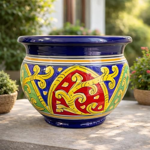 Vaso Cachepot Gaspò in Ceramica Stile Caltagirone Sicilia Vietri Decorato a Mano – Diametro 30 cm 1712251509