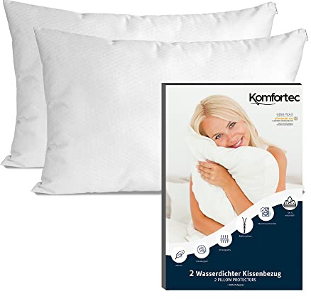 Komfortec Wasserdichter Kissenbezug 50x75 cm 2er Set mit Reißverschluss, Atmungsaktiv, Hypoallergen Kopfkissenbezüge 50x75, Anti-Milben, 2 Stück Kissenschoner 50x75, Weiß