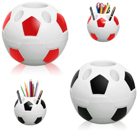 2 Stück Stiftebecher Fussball Stifteköcher Stiftehalter im Fußball Stil | Kreativer Runder Fußball Stifthalter mit 6 Löchern, Bleistift Organizer Einschulung Geschenk und Geburtstag für Schüler
