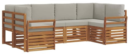 vidaXL Sofagarnituren 6 pcs Natürlich und Hellgrau Massivholz Akazie, Garten und Terrasse, modernes Outdoor-Sofa, gemütliche Lounge, langlebige Sitzgruppe