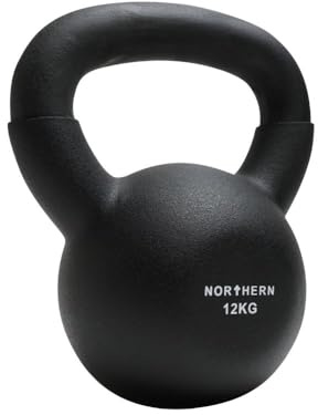 NORTHERN Cast Iron Kettlebell - Black Neoprene Coated Weight 4kg-12kg with Flat Base & Non-Slip Grip for Strength Training, Cross Training & Home Gym Workouts