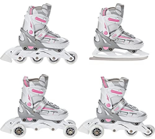 RAVEN Profession 4in1 Inlineskates Triskates Rollschuhe Schlittschuhe Inliner für Kinder und Erwachsene verstellbar (White/Pink, 31-35 (20,5cm-23cm))
