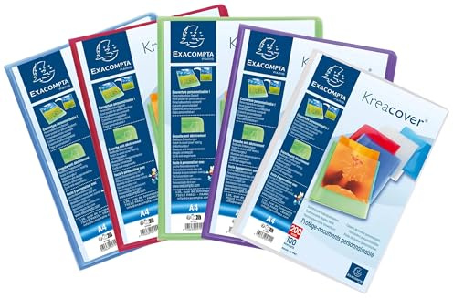Exacompta - Réf. 5799E - Carton de 8 Protège-documents Kreacover Chromaline - 100 pochettes cristal lisse - 200 vues - A4 - dim 24 x 32 cm - couverture en polypro semi-rigide - couleurs assorties