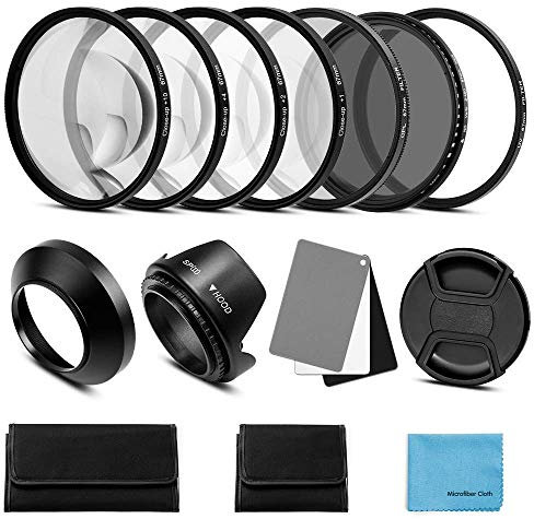 Fotover 49mm Objektiv Filter Kit:UV CPL-Polarisation Einstellbare ND Filter ND2-ND400 Makrolinsen Filter Set +1,+2,+4,+10 Gegenlichtblende Graukarte kompatibel Canon Nikon Sony Olympus Kamera