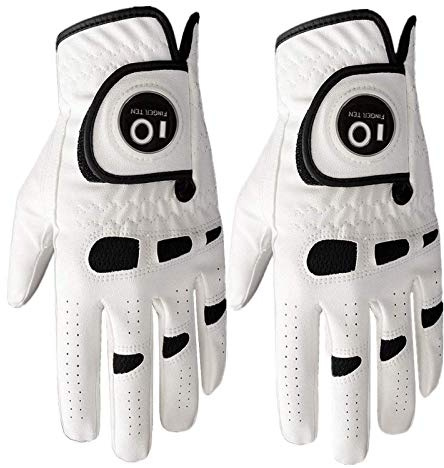 Gant De Golf Hommes Main Gauche Droite Avec Marqueur De Balle Paquet De 2，Gants De Golf Cuir Durable Doux Confortable En Forme Taille Petit Moyen Grand Xl Blanc (Main Gauche(Worn on Left Hand ), M)