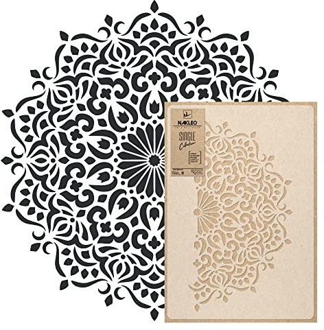 NAKLEO Mandala Große Malschablonen Durchmesser 59 cm - M, Orientalischer Kreis Geometrisches Ornament, Wiederverwendbare Kunststoff Wandschablone DIY Handwerk, Holz Möbel Boden Stoff