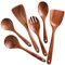 NAYAHOSE Holz Kochbesteck-Set, Premium Küchenutensilien-Set aus 100% Natürlichem Teakholz, Antihaftbeschichtet Kochlöffel Holz, Kochlöffel und Pfannenwender, Salatgabel 6-Teiliges-Set