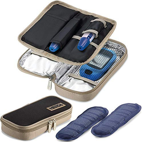 MEDca Estuche de Viaje para Enfriar la insulina - Bolsa aislada portátil para diabéticos con 2 Bolsas de Hielo de Gel - Bolsa organizadora Reutilizable Ligera.