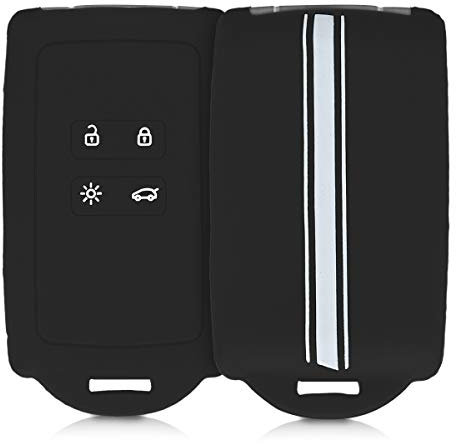 kwmobile Accessoire clé de Voiture Compatible avec Renault Smart Key 4-Bouton (Keyless Go Uniquement) - Coque en Silicone Souple avec Embout Porte-Clé - Bande de Couleur Blanc-Noir