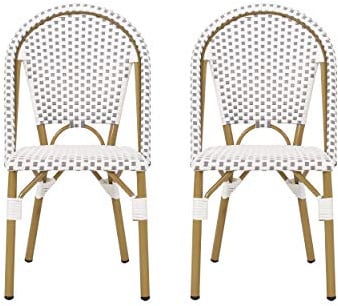 Christopher Knight Home Philomena Französischer Bistrostuhl für den Außenbereich, Grau + Weiß + Bambus-Druck-Finish, 2 Stück