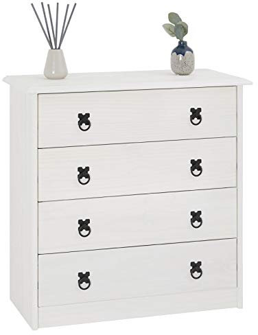 IDIMEX Commode RESIDENCIA 4 Grands tiroirs Buffet bahut vaisselier en Bois Style Mexicain, en pin Massif lasuré Blanc