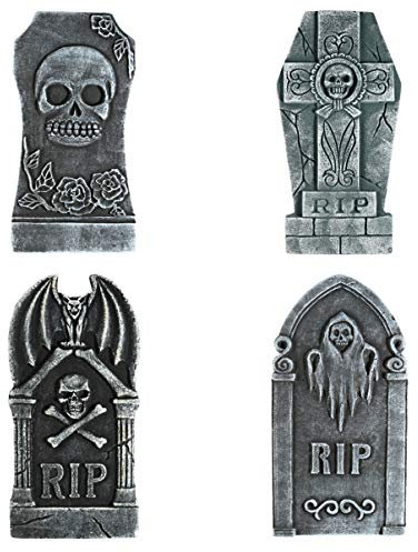 NUOBESTY Schaum Grabsteine ??4 Stück mit 8 Metallpfählen Halloween Grabstein Dekorationen Realistische Rasen Grabstein Spukhaus Hof Dekorative Zeichen - 40 1 cm