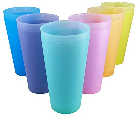 WEXINHAO 32 oz Large Plastic Cups, Unbreakable Drinking Cups set of 12, BPA Free Dishwasher Safe Big Tumbler sets, Reusable Kids Cup set for Kitchen Outdoor