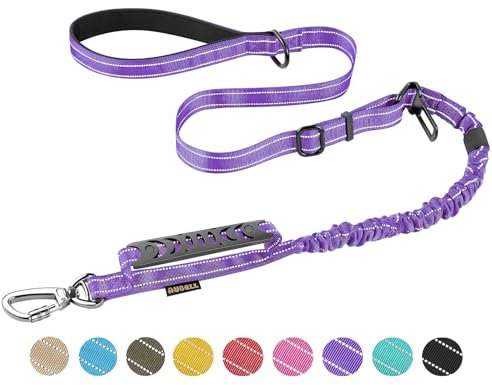 Robuste Hundeleine, reflektierende Hundeleine mit Auto-Sicherheitsgurt für große Hunde bis zu 68 kg, 1.8 m, stoßdämpfend, einziehbar, starke Hundeleine, Hundeleine für Hundetraining, Violett