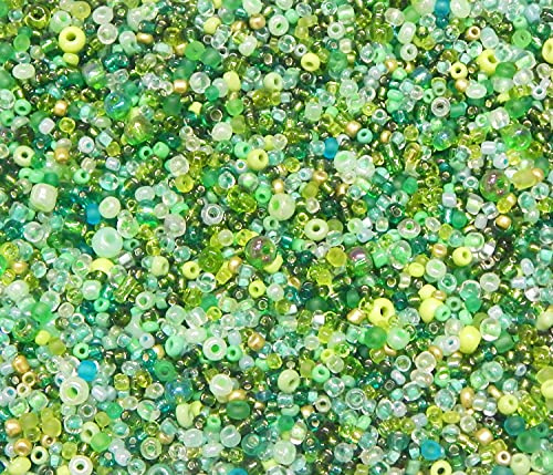 Lot de 3000 perles de rocaille en verre - Perles rondes - 2 mm, 3 mm, 4 mm - Tailles mixtes, mélange de couleurs - Perles de graines (vert)